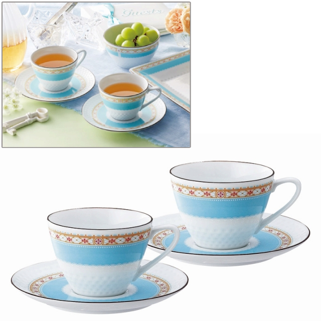 ノリタケ ハミングブルー ティー・コーヒー碗皿ペアセット